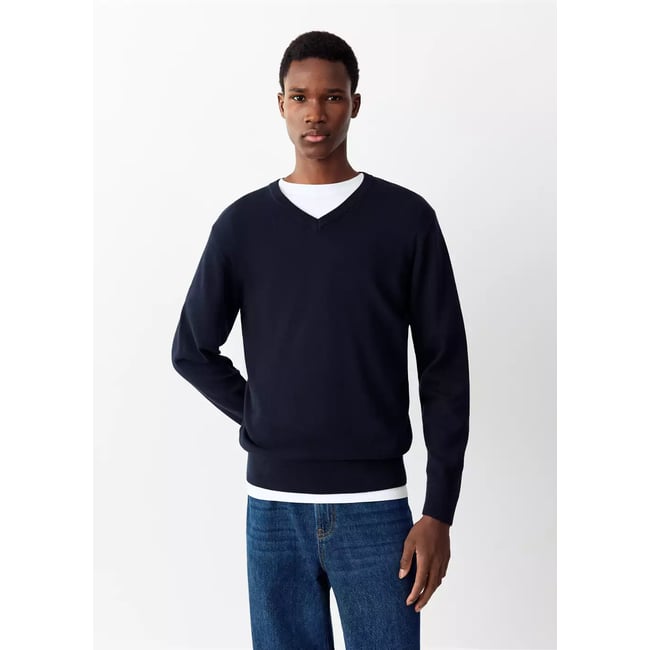 Pull-over maille coton bleu marine <span itemprop=