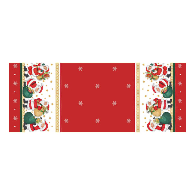 Nappe De Noël Ronde En Toile Cirée HANSEL - Motif Père Noël Rouge - Diamètre 138 Cm