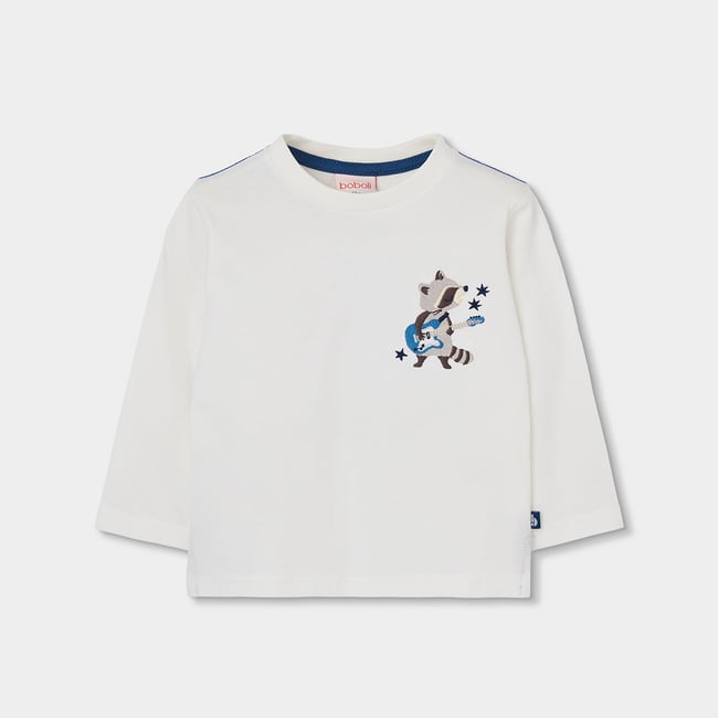 T-shirt garçon maille imprimé raton laveur blanc <span itemprop=