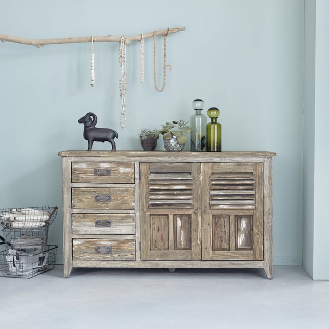 Buffet en bois recyclé massif 140 cm  VICTOR Couleur gris <span itemprop=