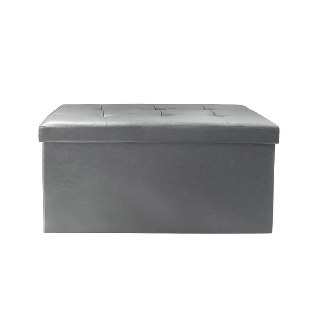 Banc coffre de rangement en polyuréthane Zoé Gris gris <span itemprop=
