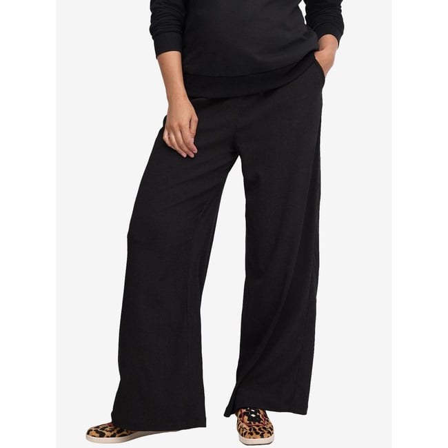 Pantalon large de grossesse noir <span itemprop=