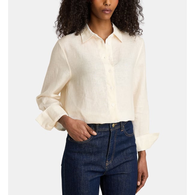 Chemise droite manu lin blanc <span itemprop=