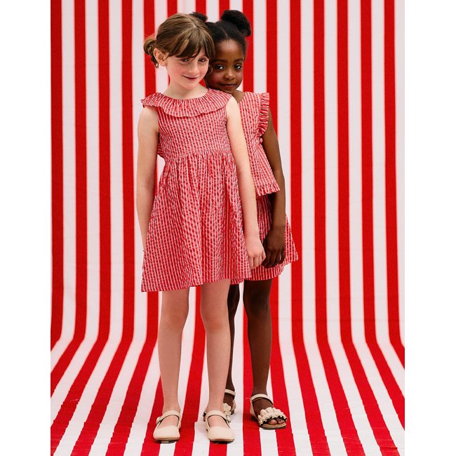 Robe à Rayures avec Texture et Volants rouge <span itemprop=