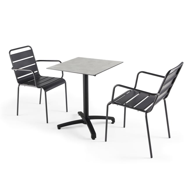 Table 60x60 cm inclinable stratifiée avec pied noir et chaises en métal, OPERA gris anthracite <span itemprop=