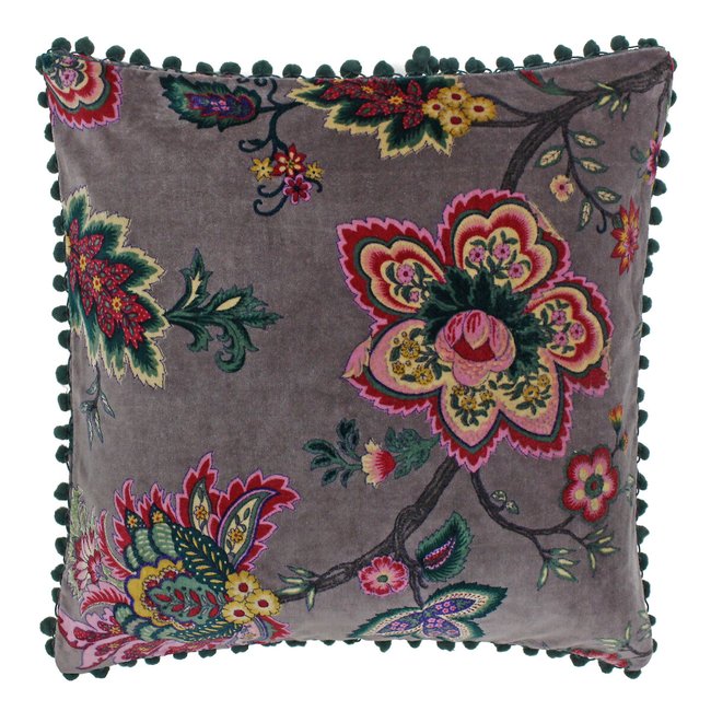 Palampur Velvet Pom-Pom Filled Cushion 50x50cm, mink, PAOLETTI