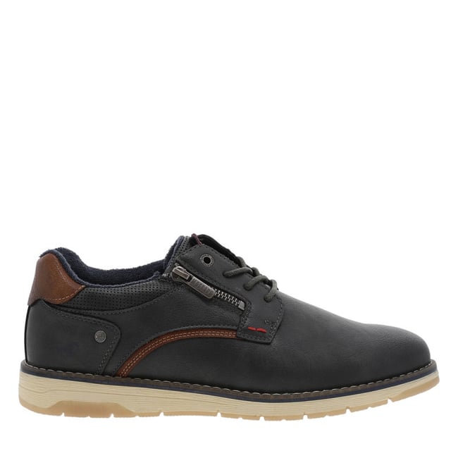 Baskets grises à talon plat munies de lacets et d'un zip latéral gris <span itemprop=
