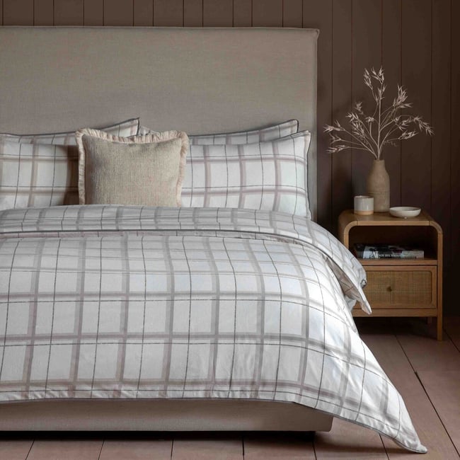Woodrow Check Brushed Cotton Duvet Cover and Pillowcase Set, natural, ÉDITÉ