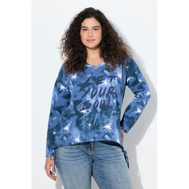 Sweat-shirt à col en V et manches longues bleu atlantique <span itemprop=
