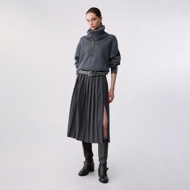 Jupe plissée en flanelle vert foncé <span itemprop=