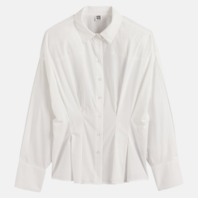 Chemise manches longues cintrée avec plis blanc <span itemprop=