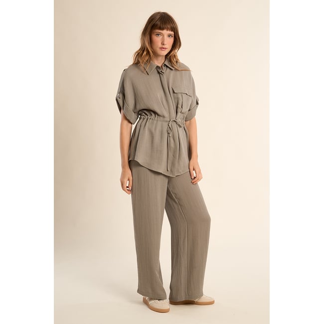 Pantalon taille haute, évasé v002239 <span itemprop=