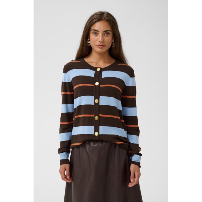 Cardigan à tricot marron bleu brown/blue stripe <span itemprop=