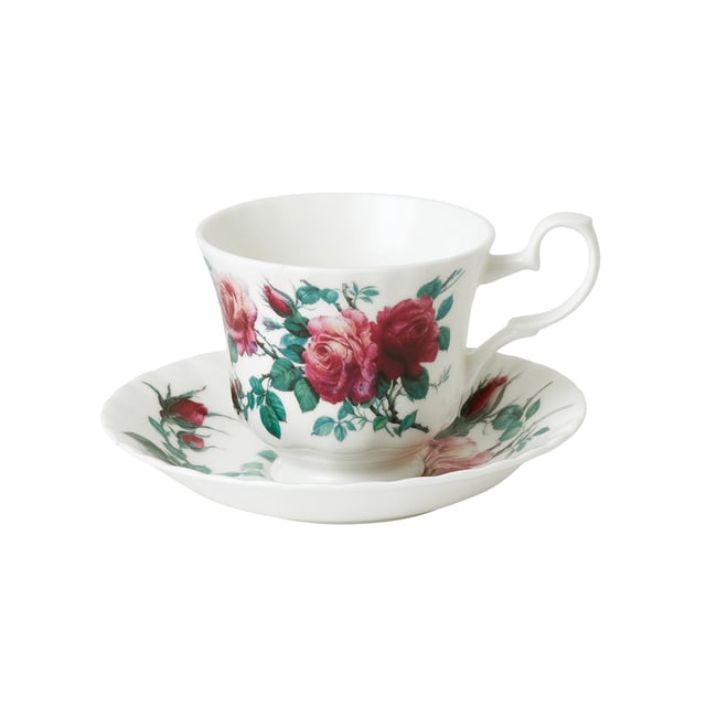 Tasse à thé 23 cl et sa sous-tasse  -ROSES Couleur blanc <span itemprop=