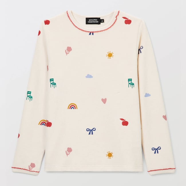 Pyjama velours manches longues imprimé en coton BIO naturel <span itemprop=