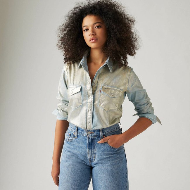 Camisa de denim, manga larga optical illusion <span itemprop=