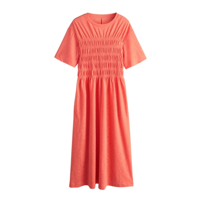 Robe t-shirt mi-longue à manches courtes orange corail <span itemprop=