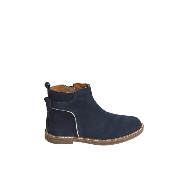 Boots cuir à noeud bleu fonce uni <span itemprop=