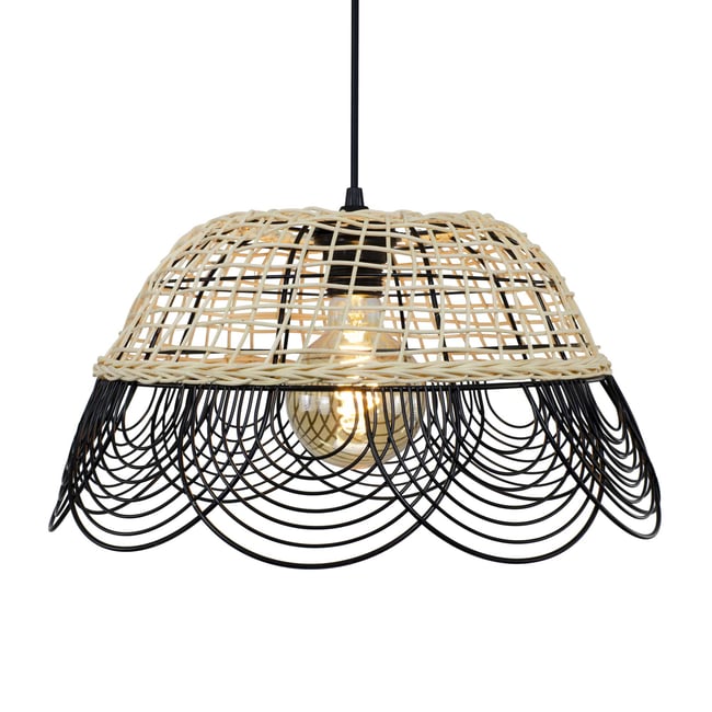 Suspension en métal et rotin, VITANG Couleur noir et naturel <span itemprop=