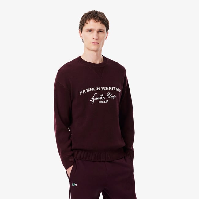 Pull col rond Tennis Héritage laine mélangée marron-3ke <span itemprop=