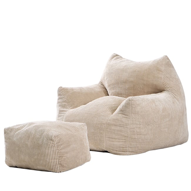 Pouf de salon et repose pieds, velours côtelé, SABY Couleur beige <span itemprop=