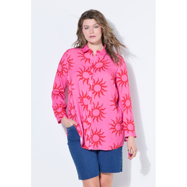 Chemisier, coupe droite, imprimé soleil rose vif <span itemprop=
