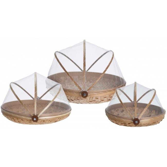 Set de 3 Cloches Alimentaires en Bambou Couleur bois <span itemprop=