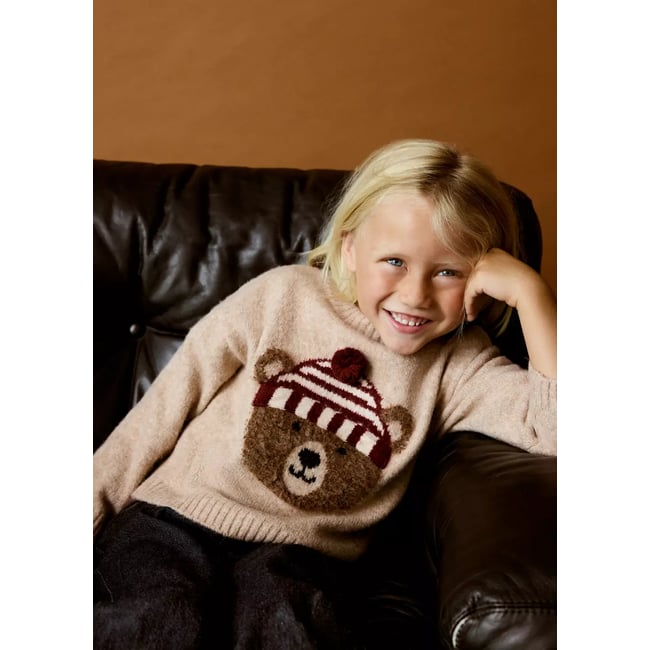 Pull-over maille ourson marron moyen <span itemprop=
