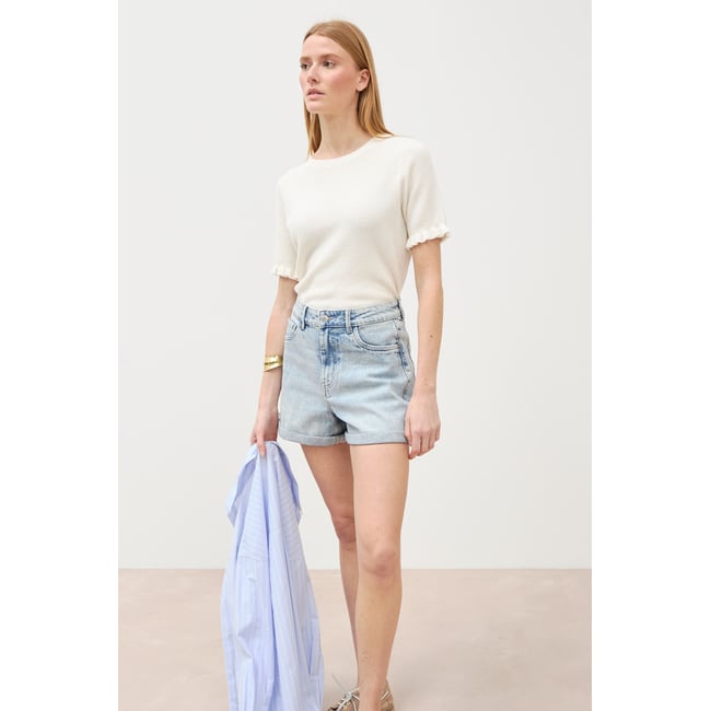 Short mom taille haute en jean denim snow bleu <span itemprop=