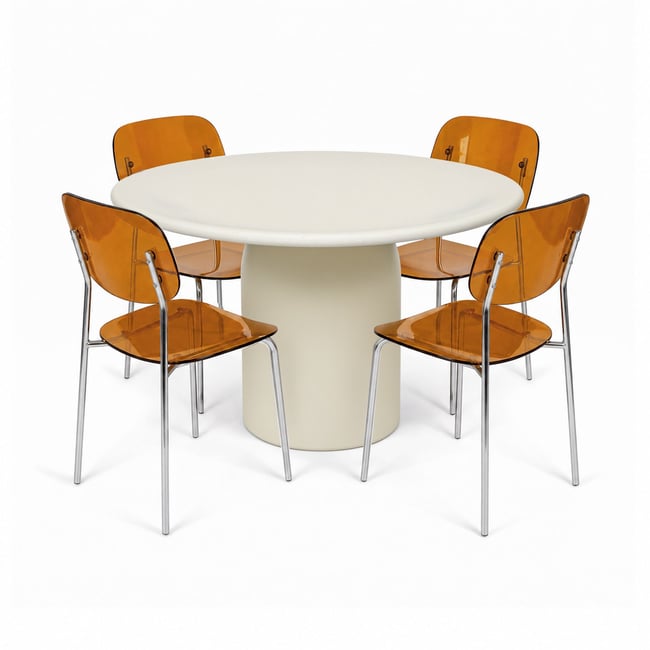 Table ronde effet béton Ø120cm avec 4 chaises GLAM - NOW'S HOME