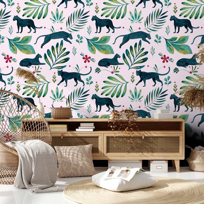 Papier peint panthère noire Couleur intissé <span itemprop=