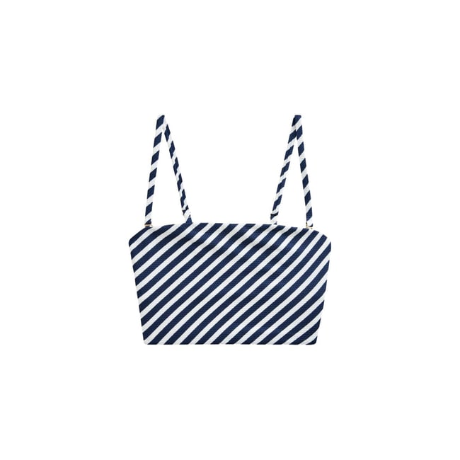 Haut de bikini bandeau long rayures piqué blanc/bleu <span itemprop=