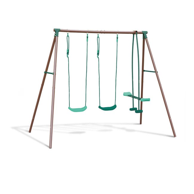 Portique métal avec 2 balançoires MALO vert <span itemprop=
