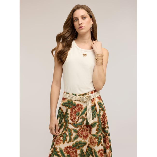 Top avec cœur en paillettes beige <span itemprop=