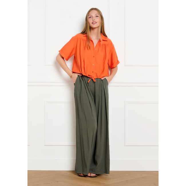 Chemise courte à lien coulissant orange <span itemprop=
