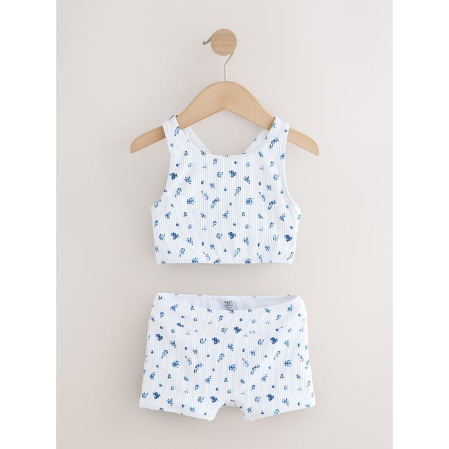 Bikini short blanc/bleu ditsy floral <span itemprop=
