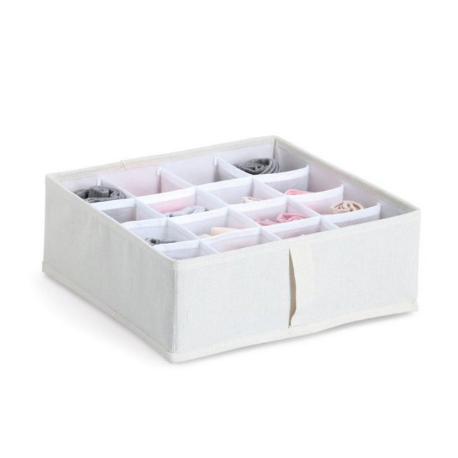 Boite rangement tiroirs vêtements tissu  Present Couleur écru <span itemprop=