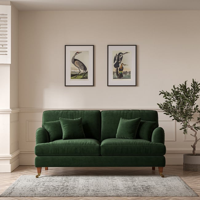 Emeline Velvet 3 Seater Sofa with Castor Legs - ÉDITÉ