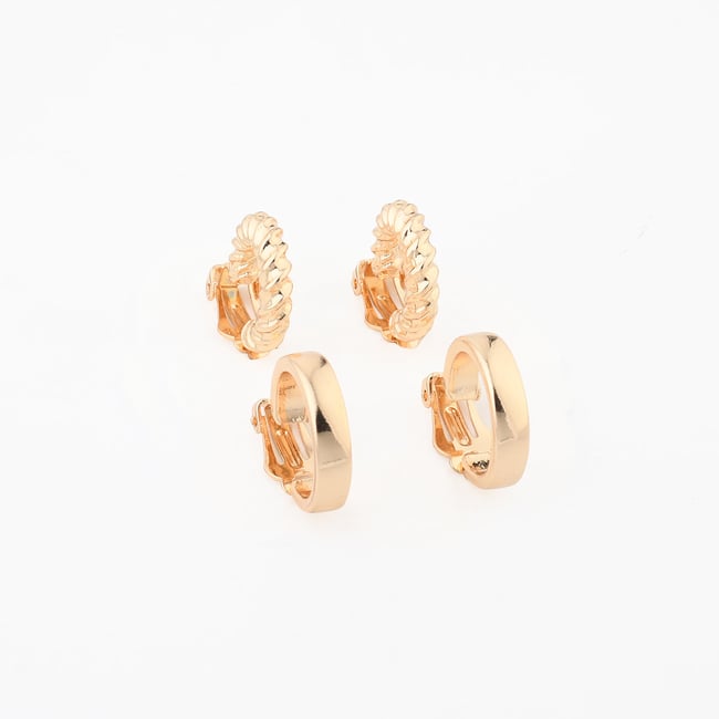 Boucles d'oreilles clips - set x2 créoles dorées doré <span itemprop=