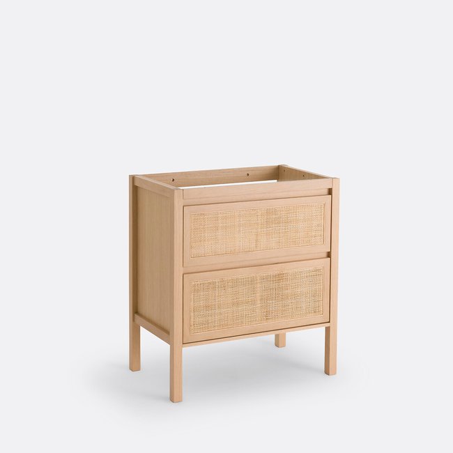 Mueble bajo lavabo con 2 cajones, de ratán, an. 80 cm, Lumpa natural <span itemprop=