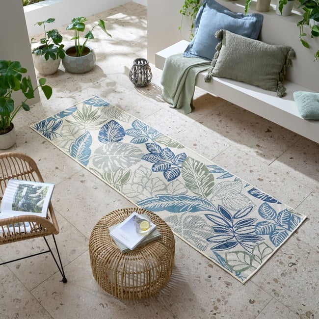 Tapis long extérieur BELLA LEAF Couleur bleu <span itemprop=