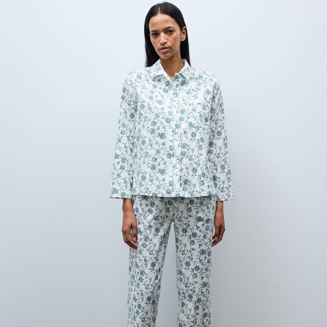 Pyjama imprimé en coton gratté ecru <span itemprop=