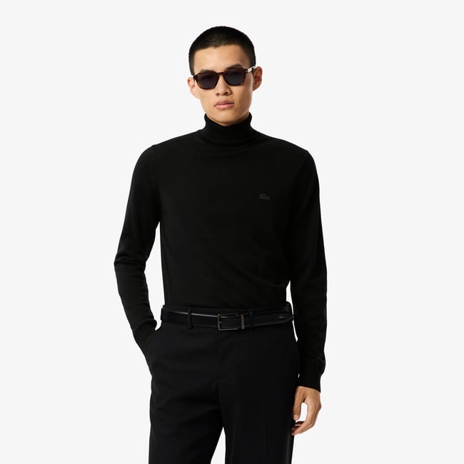 Pull en laine mérinos col roulé noir-031 <span itemprop=