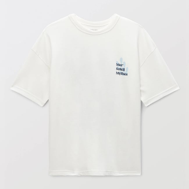 T-shirt manches courtes à inscription en coton BIO GOTS ecru <span itemprop=