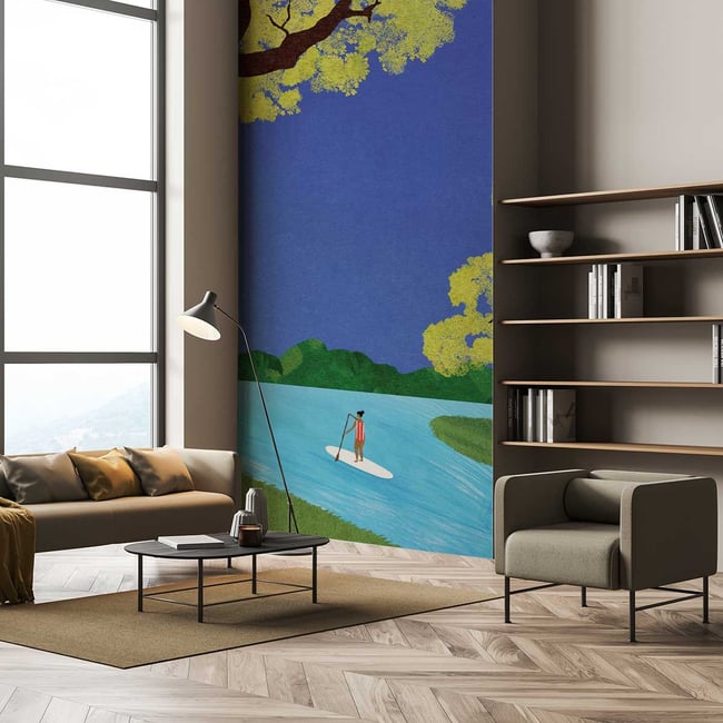 Papier peint stand up paddle en mangrove Couleur intissé <span itemprop=