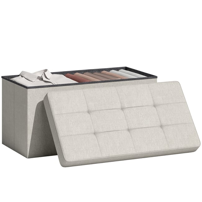Pouf de rangement Polyester Crème crème <span itemprop=