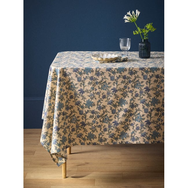 Nappe AURORE en coton tramé bleu ombre <span itemprop=