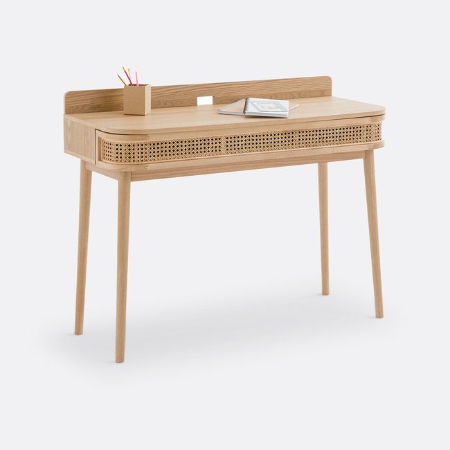 Schreibtisch Laora mit 1 Rattanschublade natur <span itemprop=
