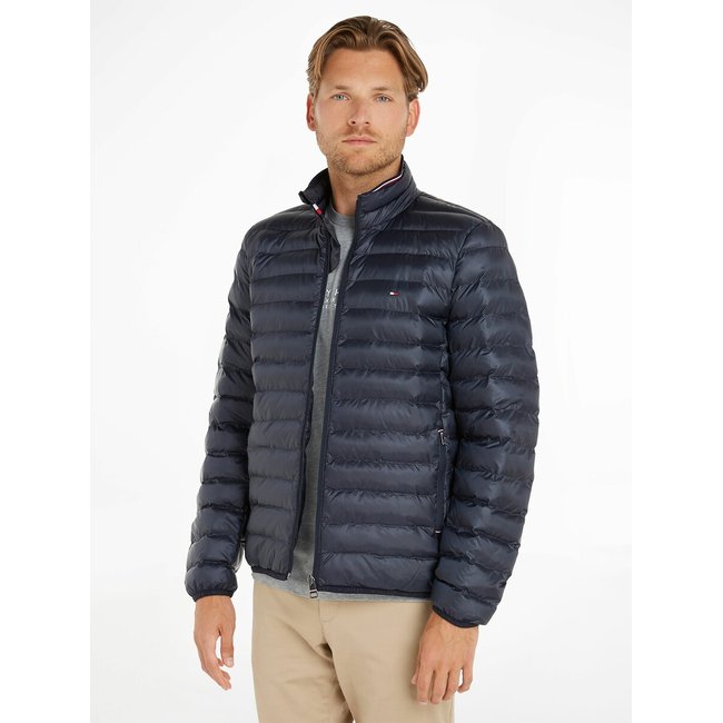 Chaqueta acolchada ligera con cuello alto, compactable azul marino <span itemprop=