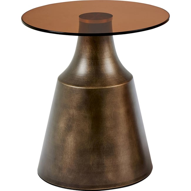 Table basse ronde verre fumé et métal Couleur bronze et verre fumé <span itemprop=